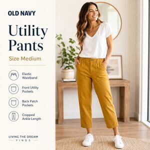 Old Navy Women's Mustard Yellow Utility Pants Medium Elastic Waist Cropped